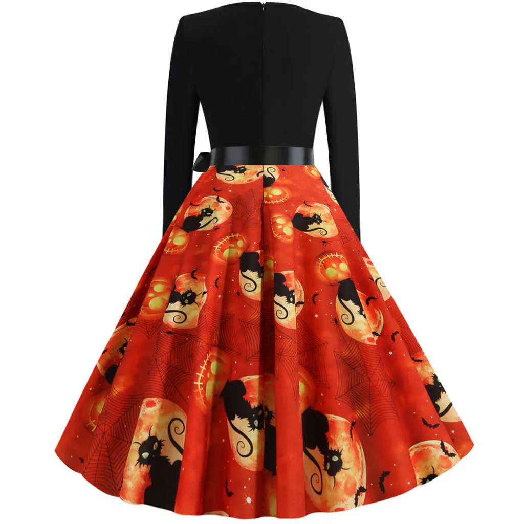 Женское платье с принтом кота SAGACE элегантное в стиле ретро длинными рукавами на