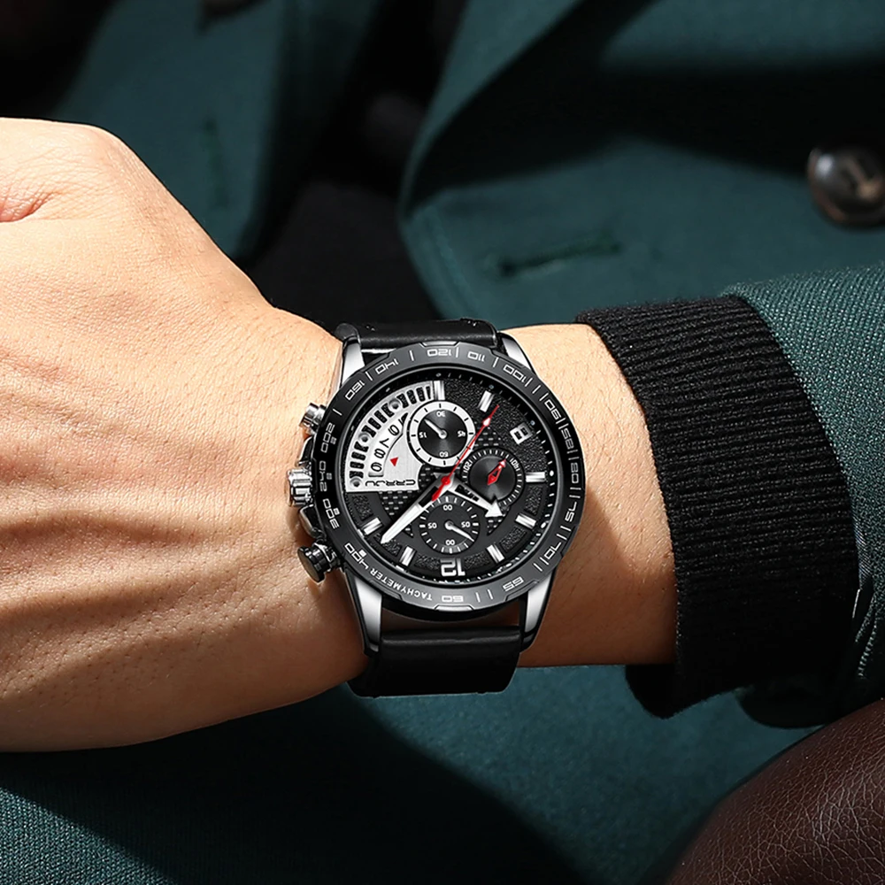 Часы CRRJU мужские с большим циферблатом спортивные креативные наручные из