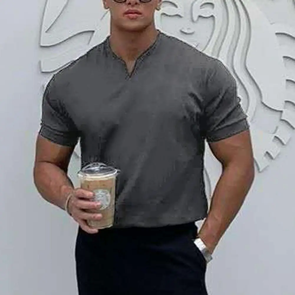 

Men Shorts V Neck Breathable Cotton Blend Sport Gym Tops for Daily Life