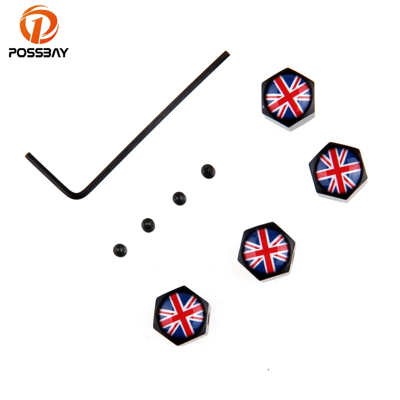 Автомобильные колпачки клапанов POSSBAY с флагом Великобритании черные