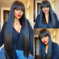 bone straight human hair wigs with bangs full machine wig glueless malaysian remy hair natural black breathable 150 non lace