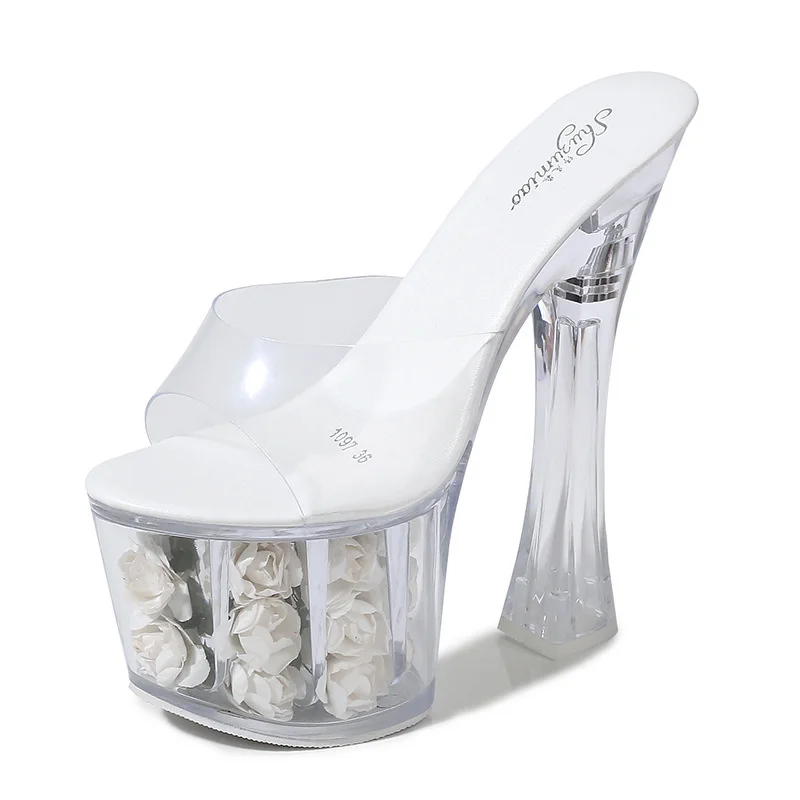 

thick heeled new shoes super high heeled shoes waterproof platform sandals transparent crystal shoes wedding shoes