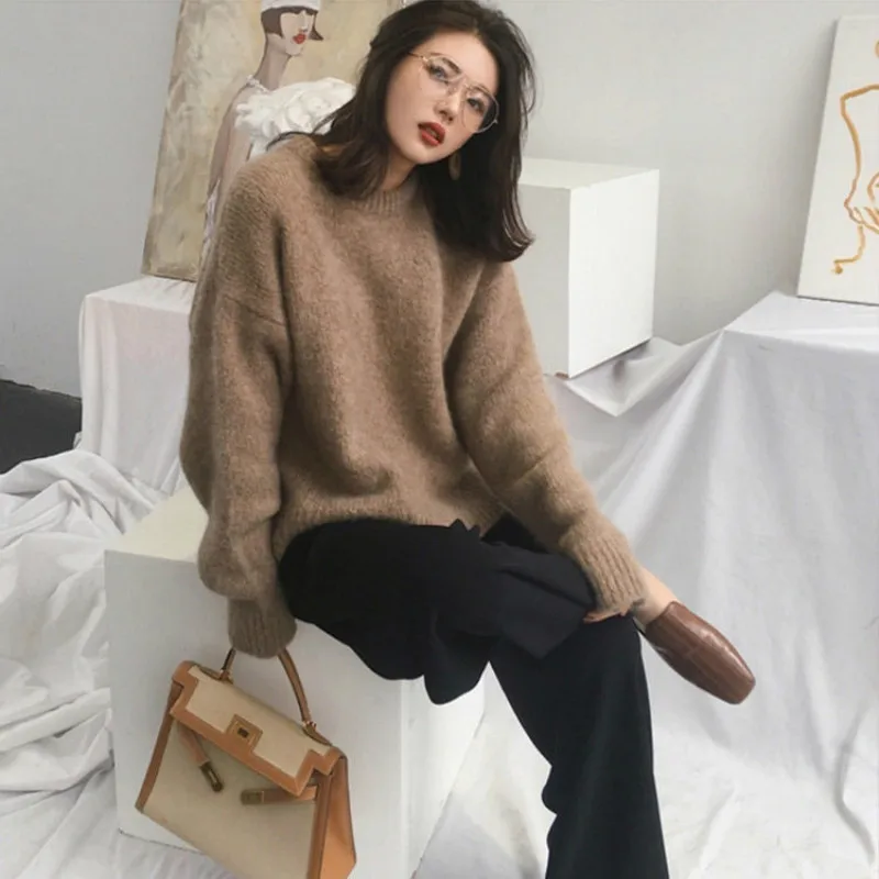 

2020 New Winter Women Solid Long Sleeve Knitted Sweaters Turtleneck Thicken Warm Oversized Sweaters Female Casual Pullovers