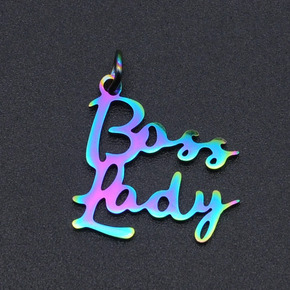 5 шт./лот 100% нержавеющая сталь Boss Lady Word Script Шарм Кулон оптовая продажа DIY браслет
