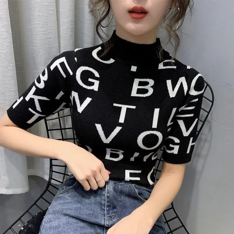 

Pullover Sweater women's half sleeve 2021 spring dress new half high collar bottom coat slim sweater short sleeve