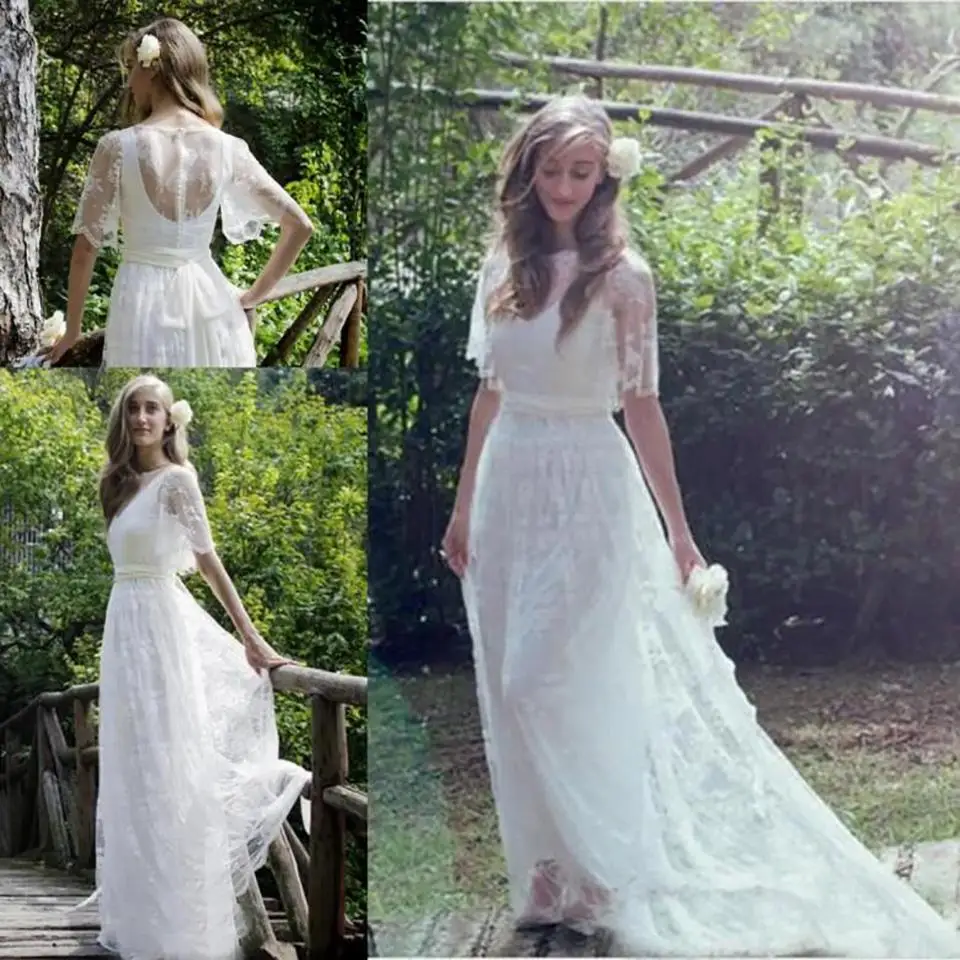 Новые пляжные свадебные платья полная кружевная модель длина в пол бохо