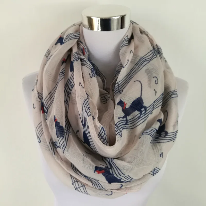 Ring scarf White Темно-синий с принтом музыкальных нот, зимний шарф-хомут Для женщин музыка шали и шарфы bufandas mujer echarpes - Цвет: Ring scarf White