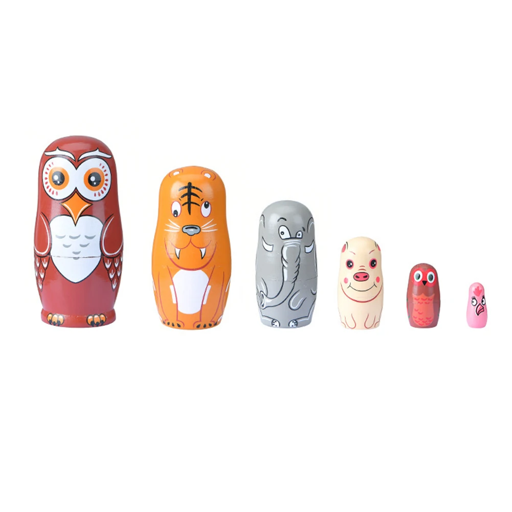 

6 Layer Owl Pattern Wooden Matryoshka Doll Hand Paint Craft Toy Home Decoration Ornaments Cartoon Owl Wooden Matryoshka Doll