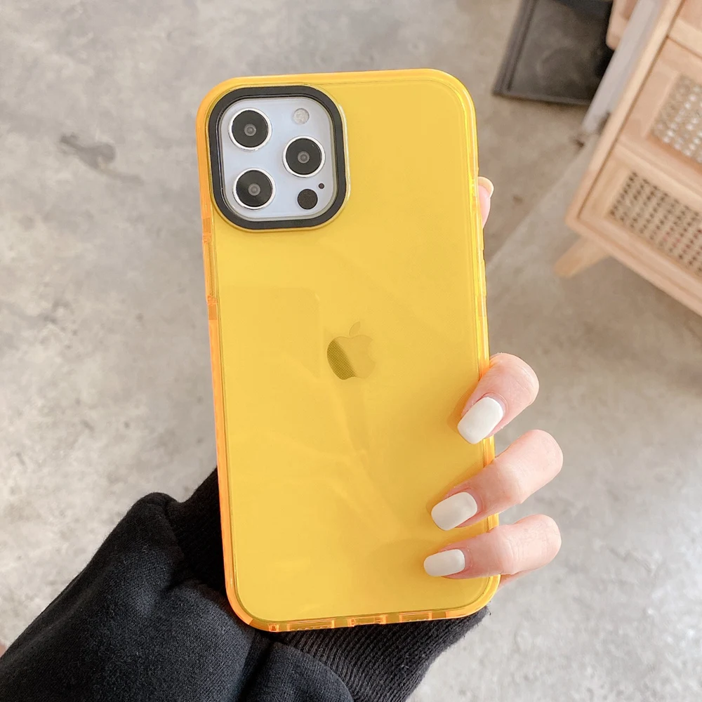 

Transparent Soft Silicone Jelly Phone Case for iPhone 12 11 Pro 7 8 Plus X Xs Max XR Se 2020 Orange Color Protective Cover