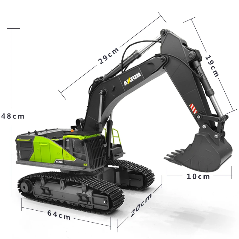 

Huina 593 1:14 RC Excavator 22CH Rotation Alloy Green RC Remote Control Truck Toys Screw Drive Double Track Engineering Vehicle