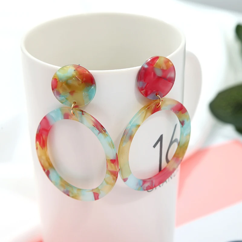 Женские преувеличенные индивидуальные цветные висячие Серьги из ацетата с