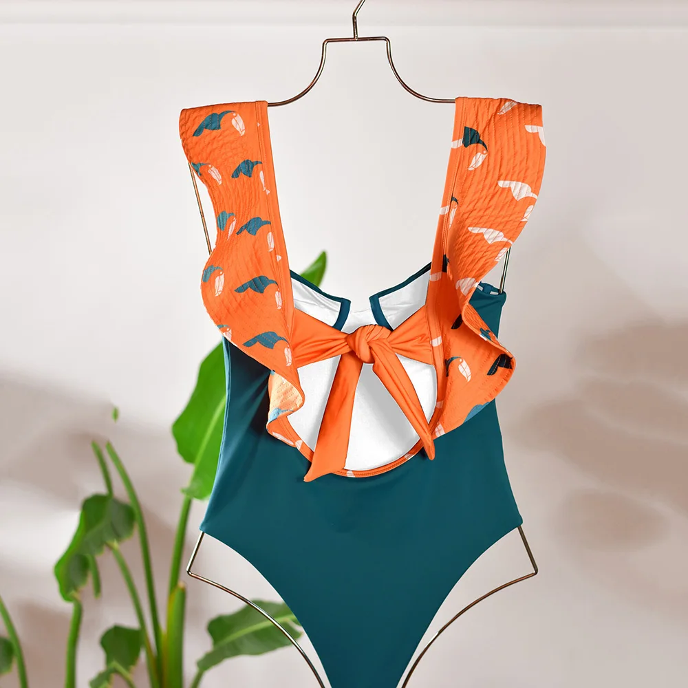 Женский слитный купальник винтажный купальный костюм в стиле ретро с оборками на