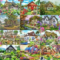 gatyztory farm house coloring by numbers on canvas wilderness lodge diy painting by numbers for adult frameless digital painting