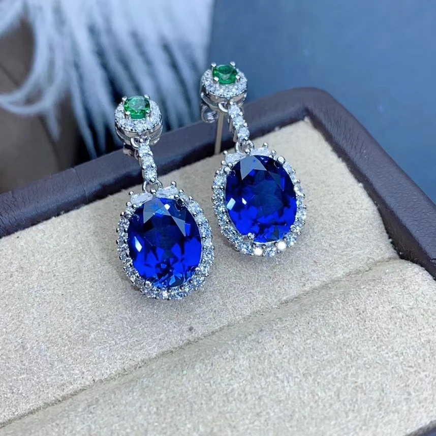 Женские серьги гвоздики с сапфиром из серебра 925 пробы|Серьги-гвоздики| |