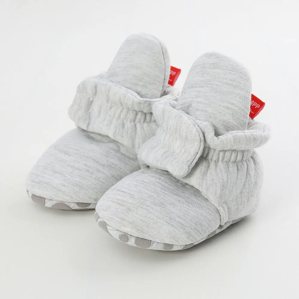 Light Grey Теплые носки для новорожденных девочек и мальчиков; обувь для мальчиков и девочек с принтом звезды; мягкие хлопковые ботиночки для малышей - Цвет: Light Grey