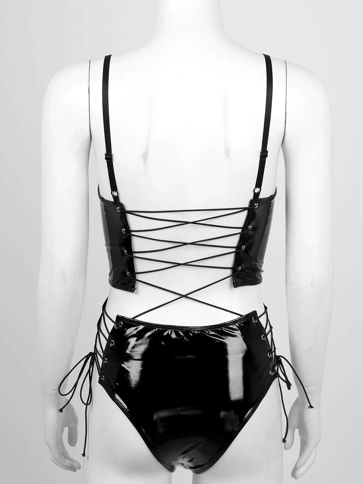 Женские тела боди из латекса для спагетти ремень Лакированная кожа костюмы