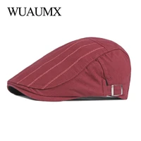casual spring summer beret hat for men cotton striped outdoors street flat peaked cap red painter berets cap womens newsboy hat