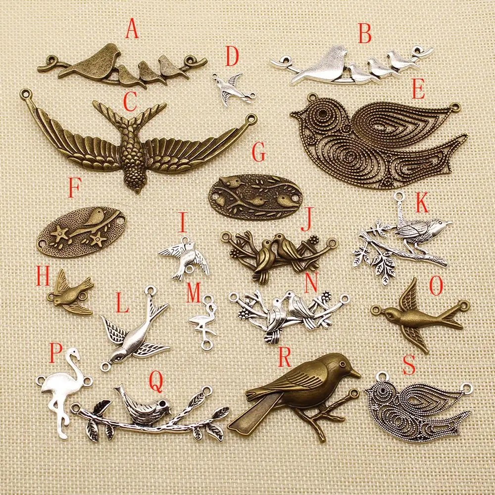 20 шт. металлический Бронзовый серебристый цвет с покрытием в виде птицы подвески
