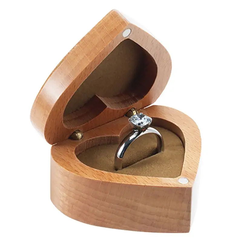 

Heart Shaped Wood Ring Box Portable Jewelry Box Holder Engagement Ring Box
