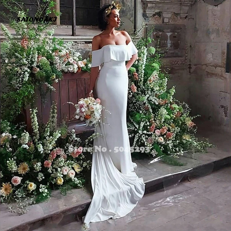 

Женское свадебное платье-Русалка It's yiiya, белое простое пляжное платье с открытыми плечами и оборками на лето 2021