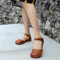 handmade soft leather browncoffee mary jane shoes for women retro round toe original design