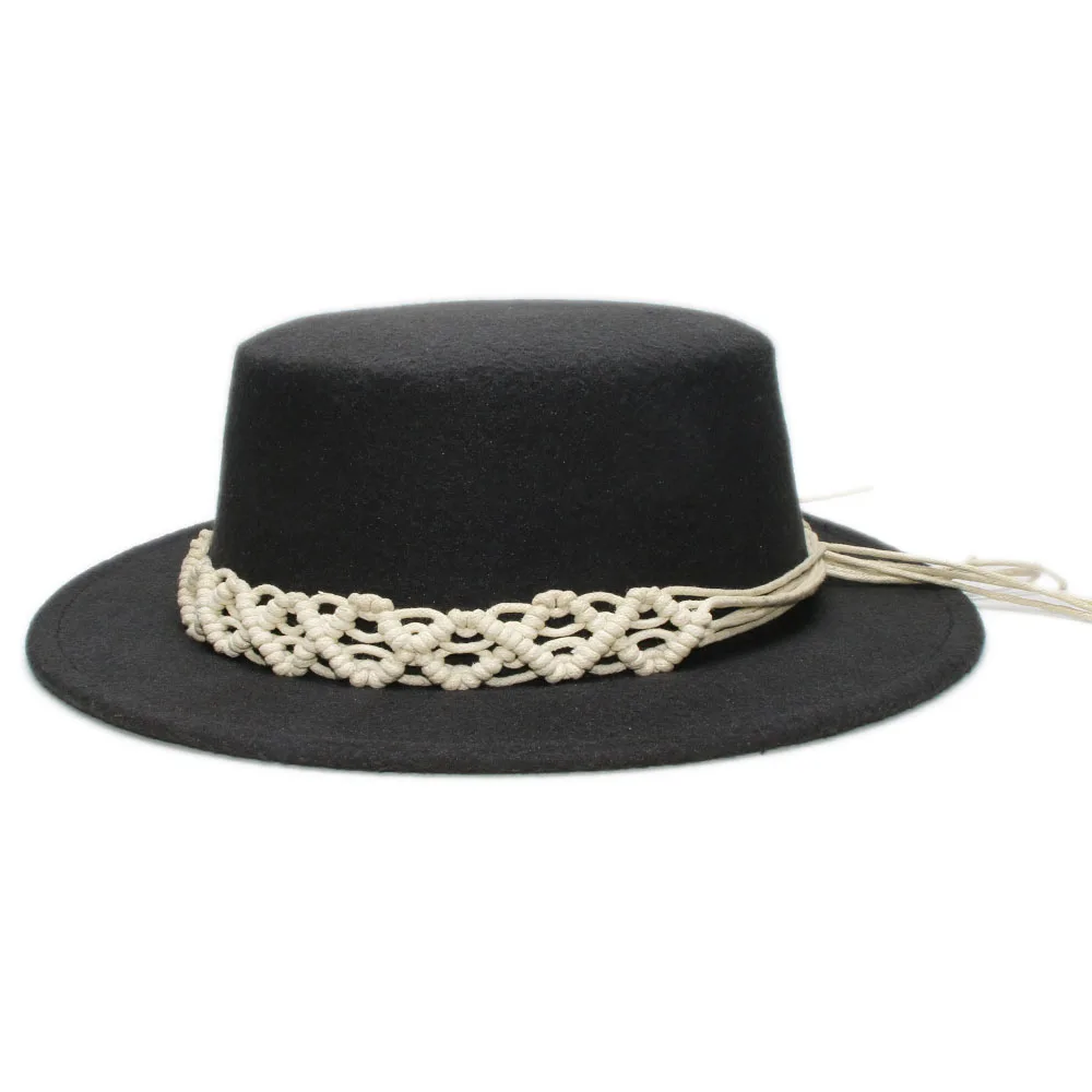 Шляпа в стиле унисекс ретро бежевая Вязаная Шерстяная Федора с широкими полями