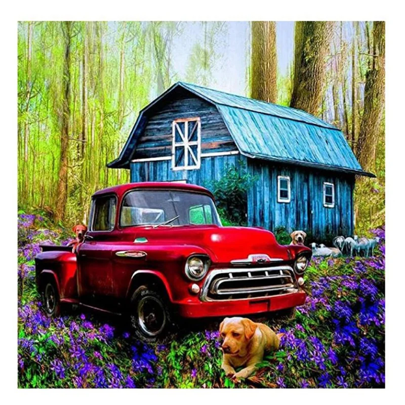 Алмазная живопись домик в лесу автомобиль алмазная HD холст DIY все алмазы