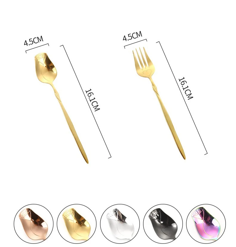 

Dinnerware set Mirror Stainless Steel Glossy Silver Rose Texture Tableware Gentle Advanced Spoon Fork stainless steel tableware