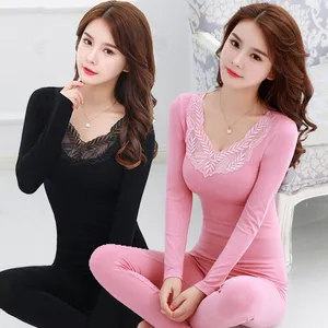 Комплект женского термобелья, Кружевное боди с V-образным вырезом и длинным рукавом, Осень-зима 2019