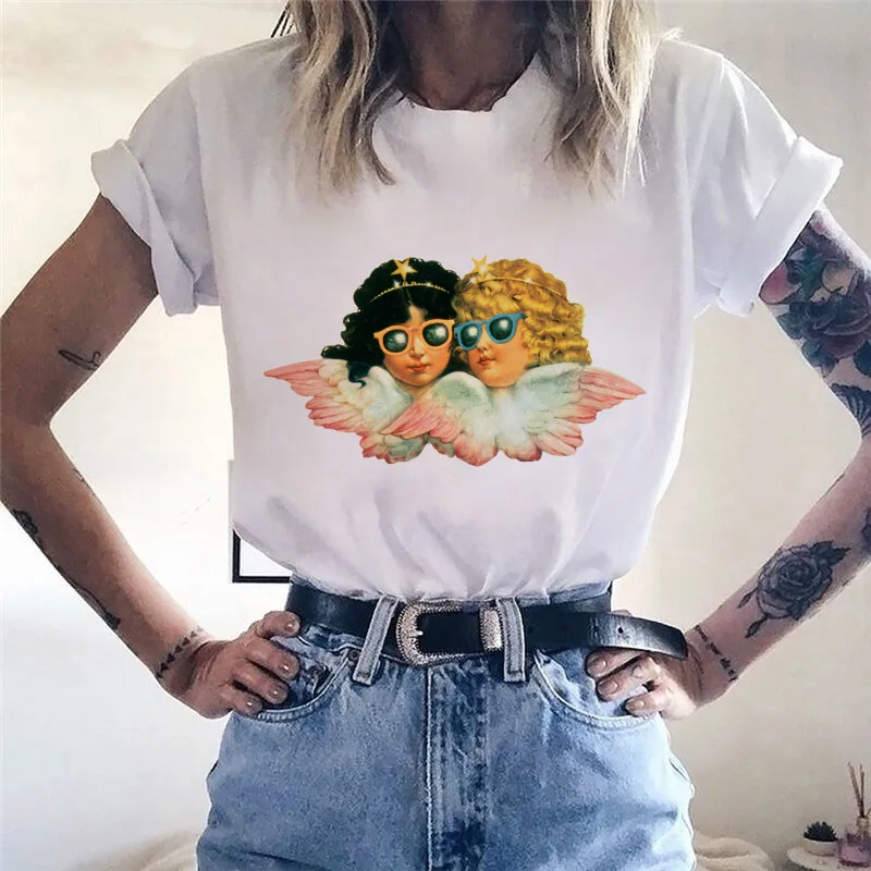 Амур Ангел футболка с принтом женская летняя рисунками из мультфильмов ручной
