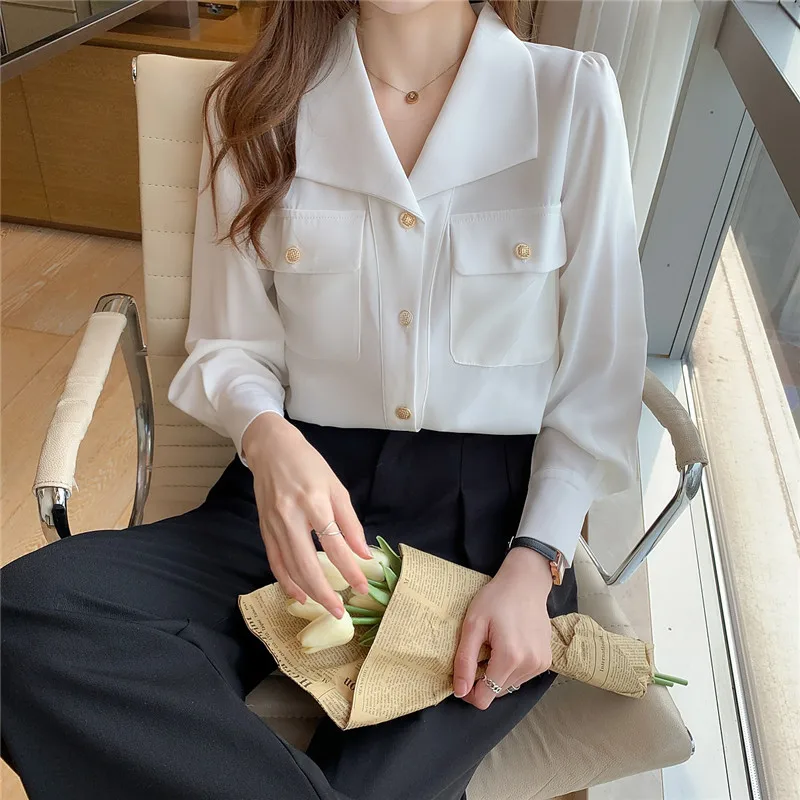 

POUNGDUDU 2021 Spring Women's Shirt Female Tops For Girl Women's Blouse Long Sleeve Supple Elegant Vintage Office Lady All Match