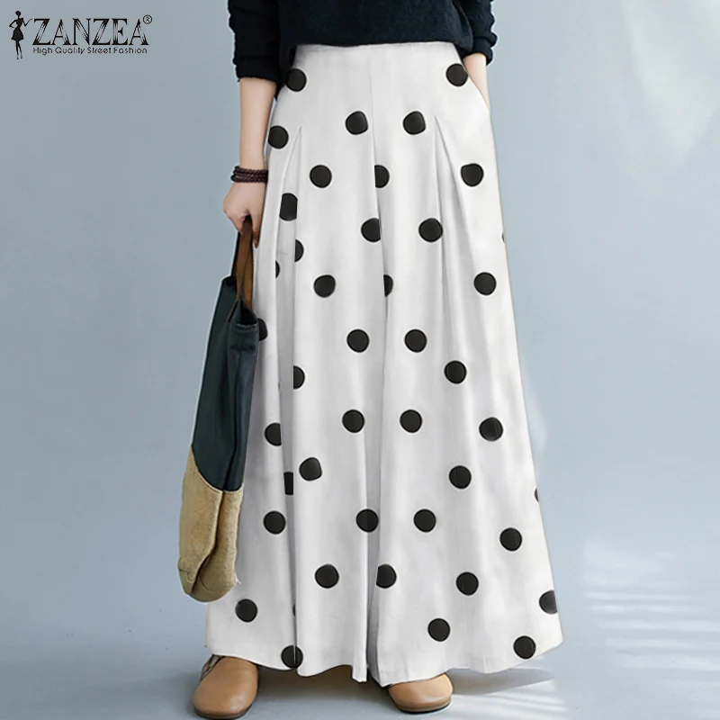 

Oversized ZANZEA Women High Waist Polka Dots Long Pants Fashion Baggy Wide Leg Trousers Bohemian Autumn Palazzo Loose Pantalon