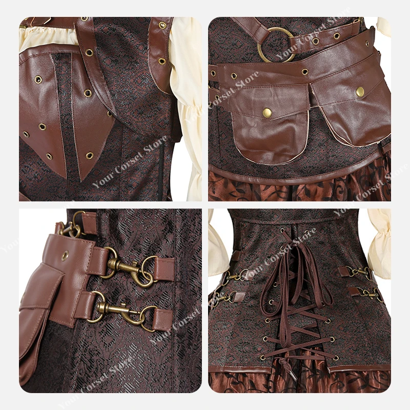 Платье-корсет в стиле стимпанк из трех частей корсет топ блузка платья винтажное