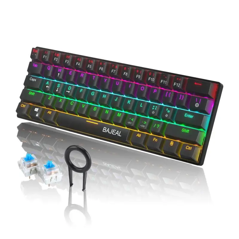 

61 keys Blue Switch Mechanical Keyboard Wireless Bluetooth-compatible Gaming Keyboards for Tablet Desktop Type-c Charging