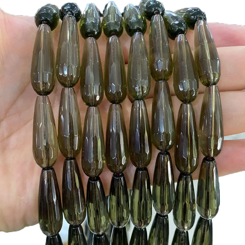 

Ywрол, искусственные бусины, граненые капли воды, дымчатый кварц для изготовления ювелирных изделий своими руками, браслет, ожерелье, серьги 10*30 мм 15 дюймов