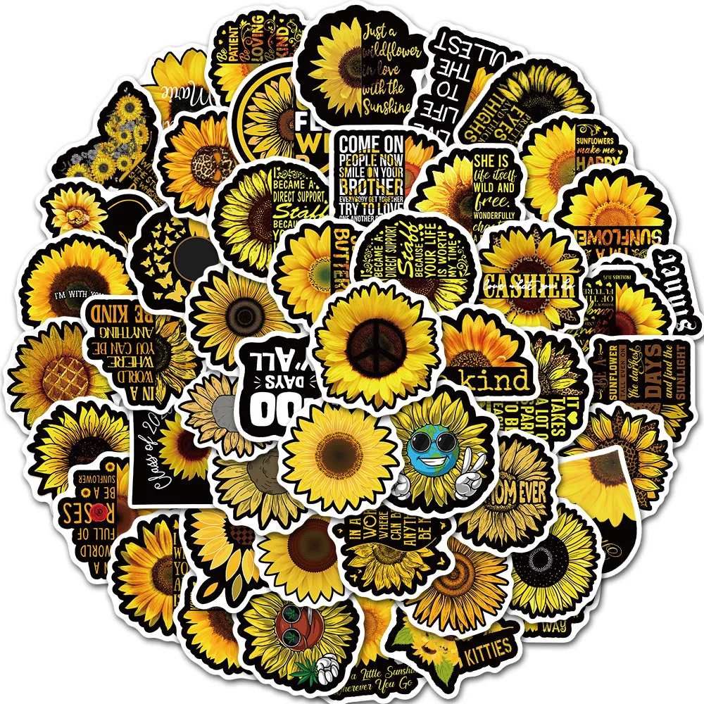 

50 черных граффити в виде подсолнуха, наклейки для багажа, гитары, блокнота, декоративные наклейки для интерьера