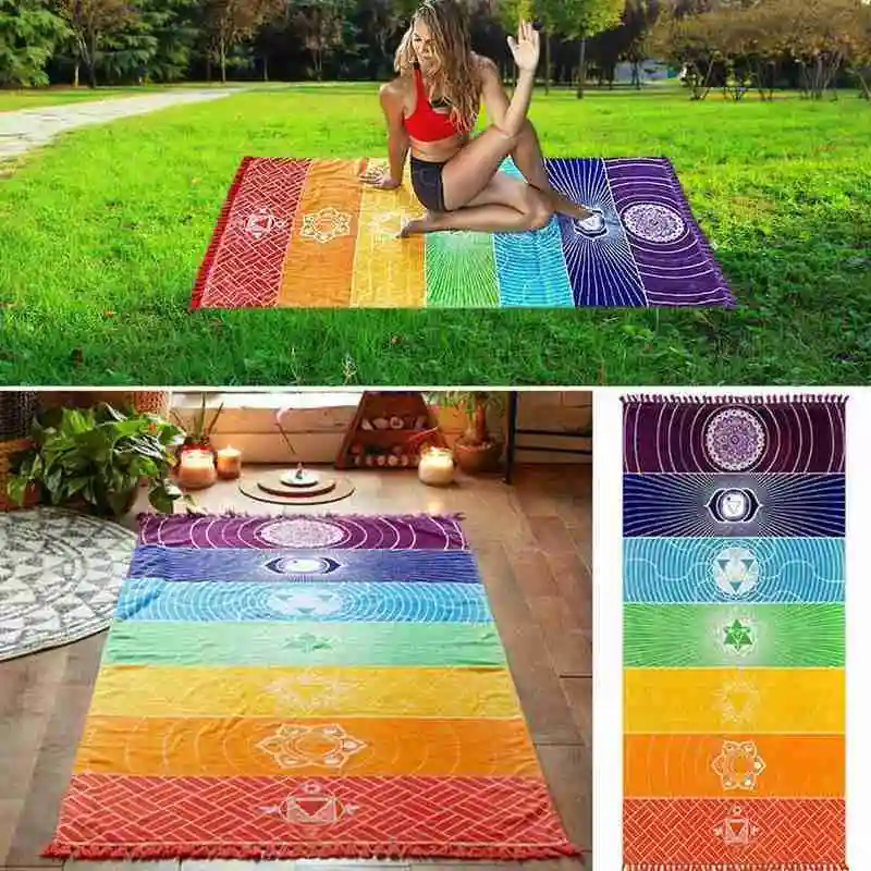 

Hot Rainbow Beach Mat Mandala Blanket Wall Hanging Tapestry Stripe Towel Tablecloth Cover Up Bikini Bedspread Throw Yoga Mat