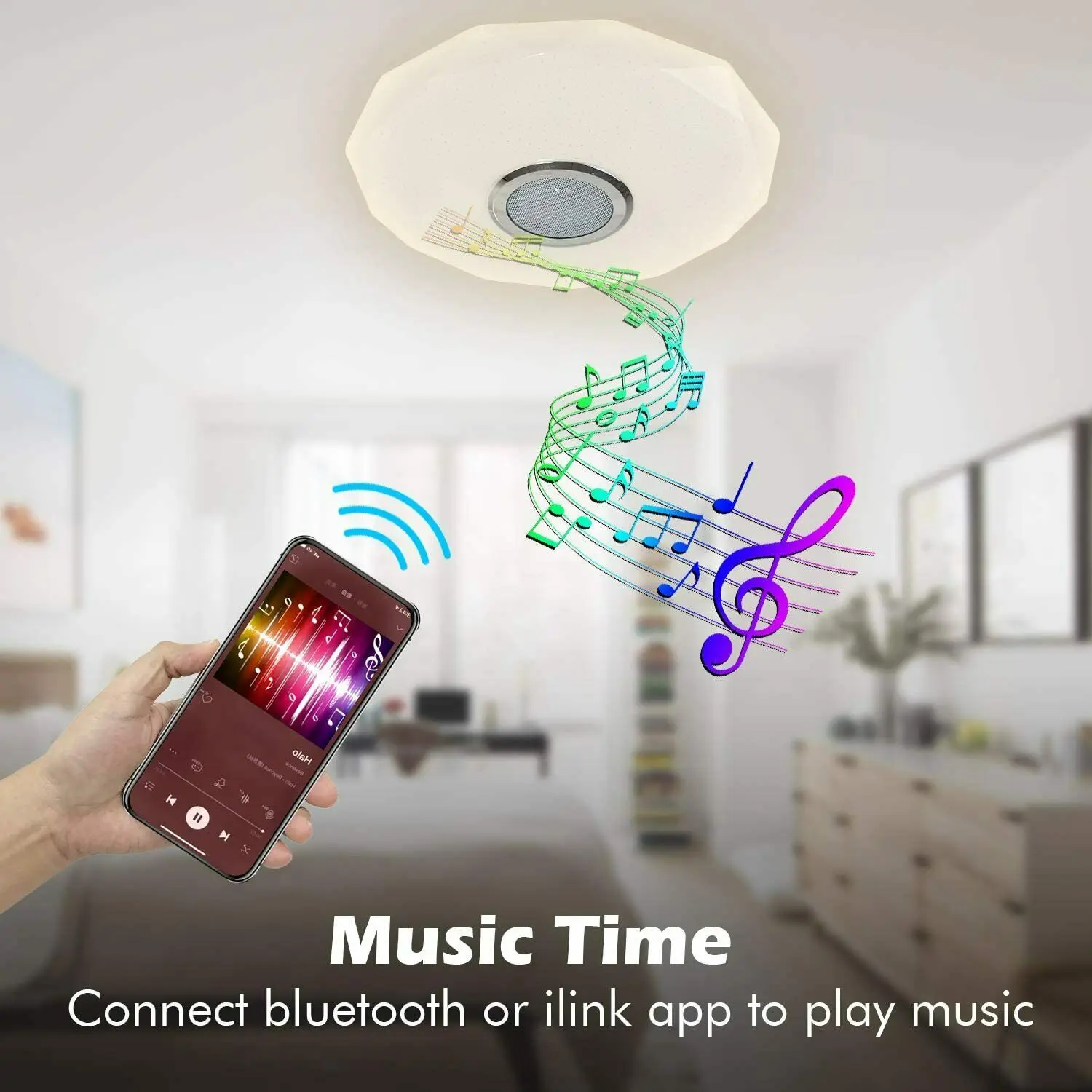 $17.88 300W RGB Dimmable Music Ceiling lamp Remote&APP control Ceiling Lights AC180-265V for Home bluetooth speaker lighting Fixture