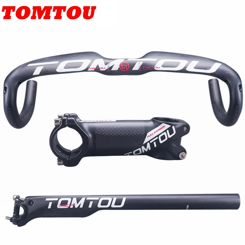 

TOMTOU Matte White Carbon Fibre Road Bent Bar Sets Bike Drop Bars Parts Aero Handleba Seatpost Stem - TW7T36