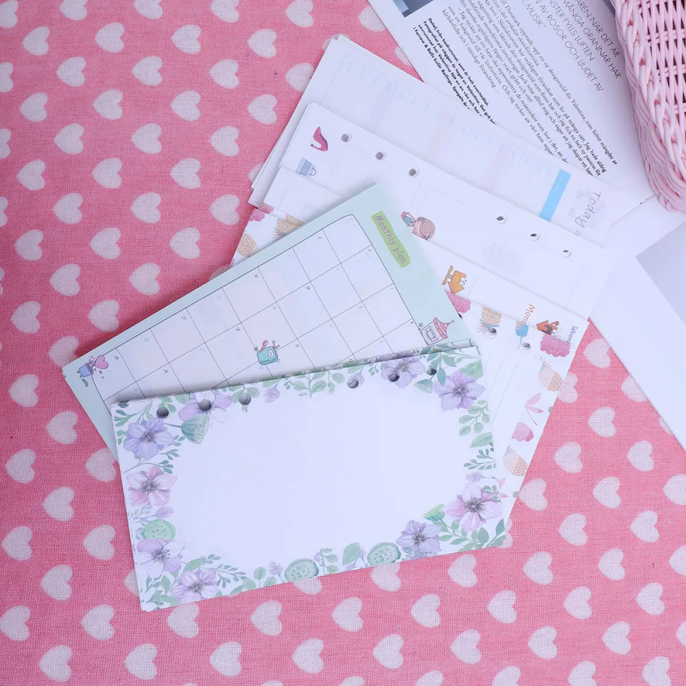 

6pcs Korean Stationery A6 Standard 6-hole Loose-leaf Book Inner Core Hand Book Refills Color Replace Inner Pages