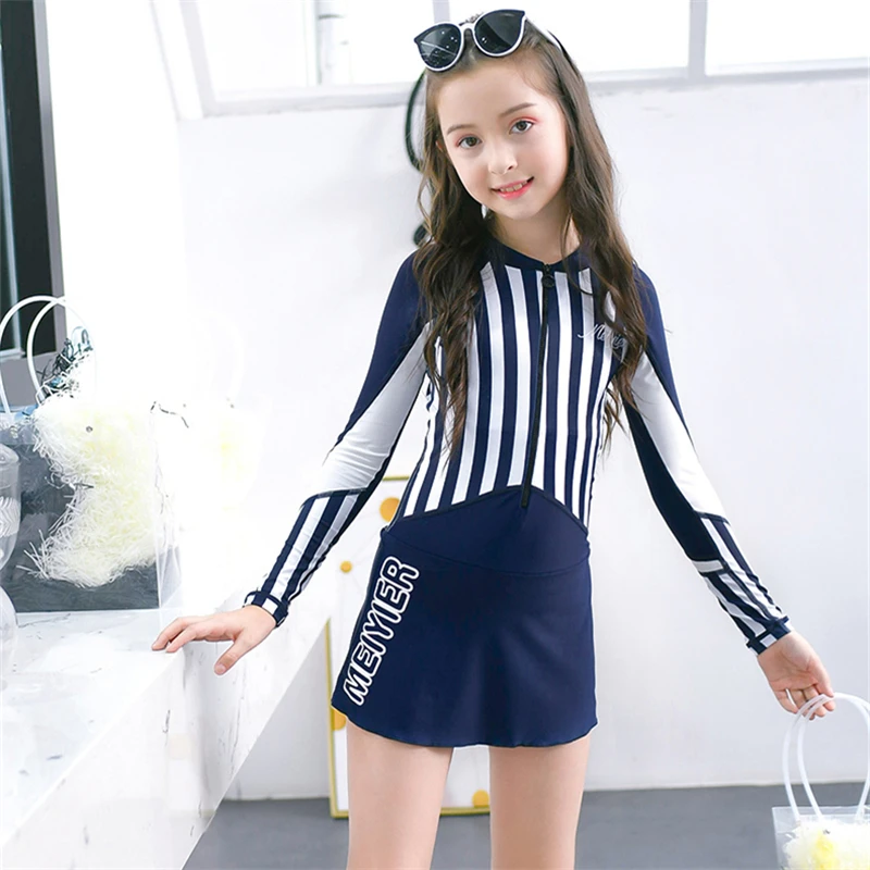 2020 длинный рукав Рашгард дети милый серфинг купальный костюм с юбкой Пловцы