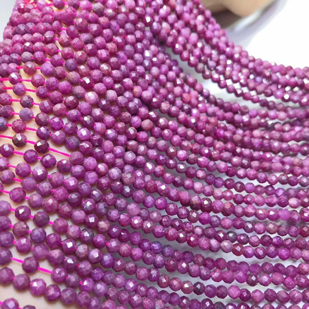 Круглые граненые Бусы из натурального рубина 4 мм для изготовления украшений