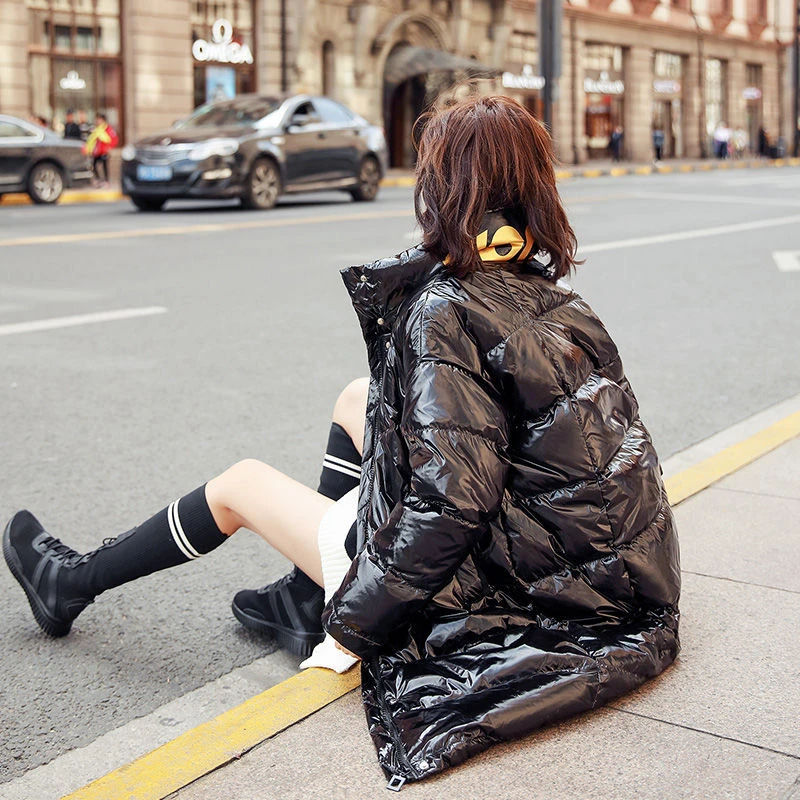 Женское блестящее водонепроницаемое пальто большого размера уличная зимняя