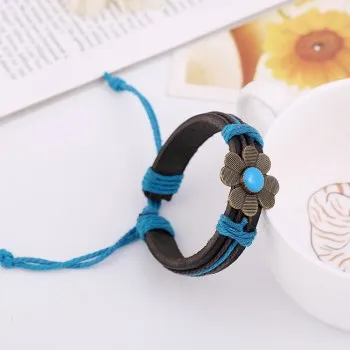 

Punk Psori Leather Bracelet High-quality Long-term Source Alloy Blue Flower Retro Leather Bracelet B01599