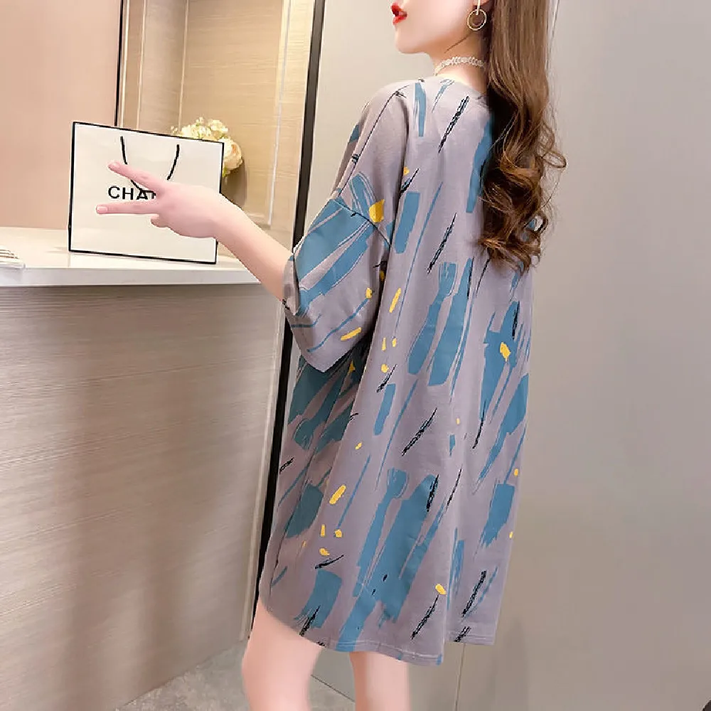 

Large size half sleeve T-shirt women's summer dress new loose long hooded short sleeve women's ins coat tide