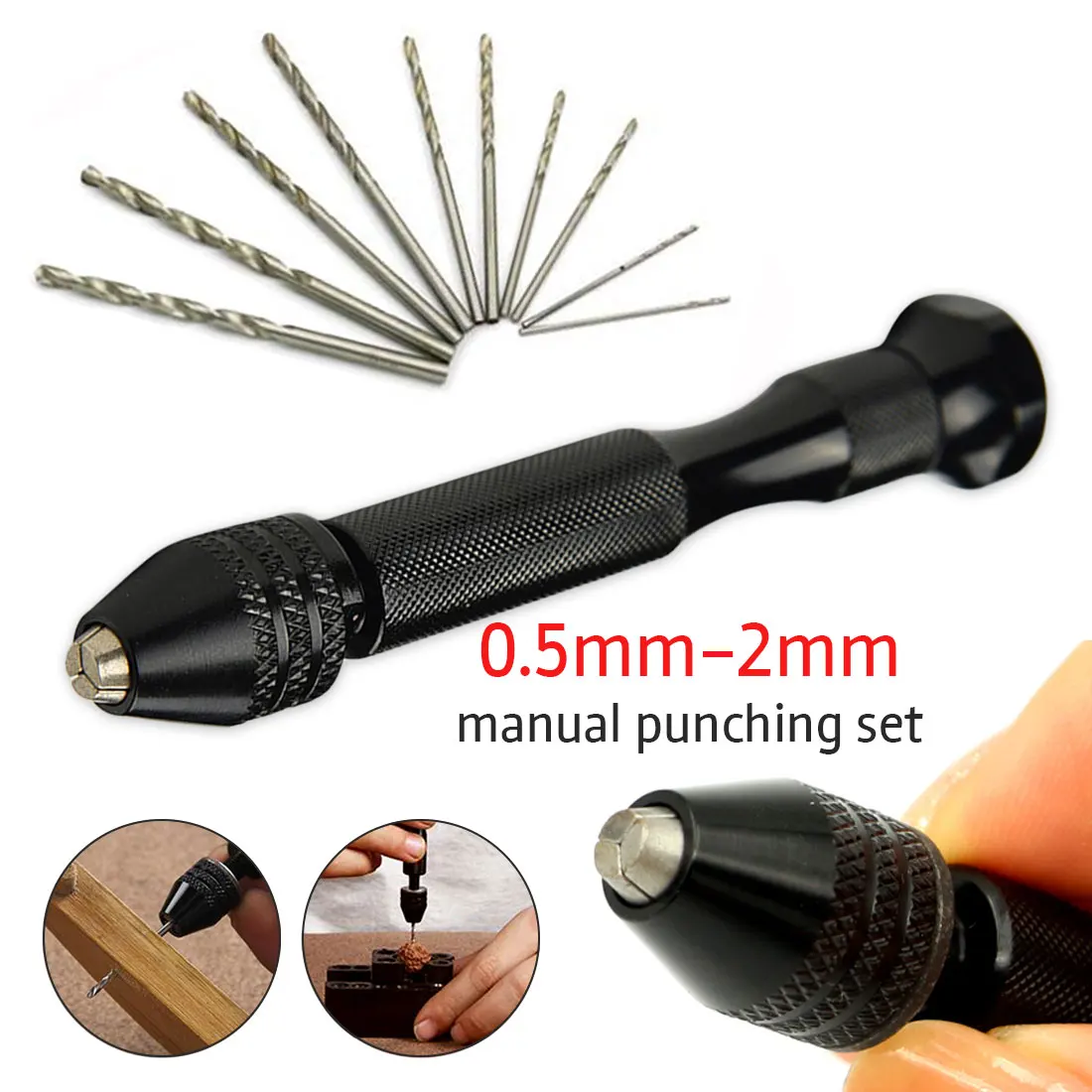 

Twist Drill Bit Micro Aluminum Manual punch set 10pcs Mini Alloy Hand Drill With Keyless Chuck Woodworking Drilling Rotary Tools