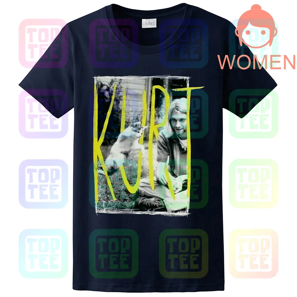 WOMEN-NAVY Kurt Cobain& Kitten Cat 90s Icon Nirvana черная футболка Новинка! Панк гранж(3D5 - Цвет: WOMEN-NAVY