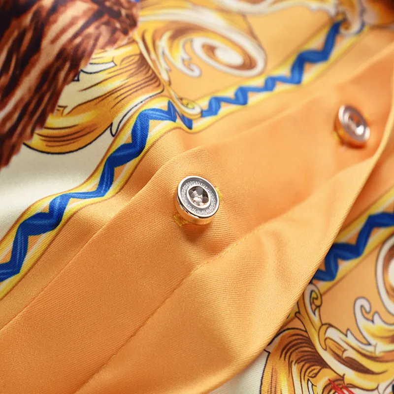 

2021 Mens High Street Luxury Royal Gold Printed Long Sleeve Floral Baroque Designer Vintage Party Banquet Souvenir Shirt M-XXL