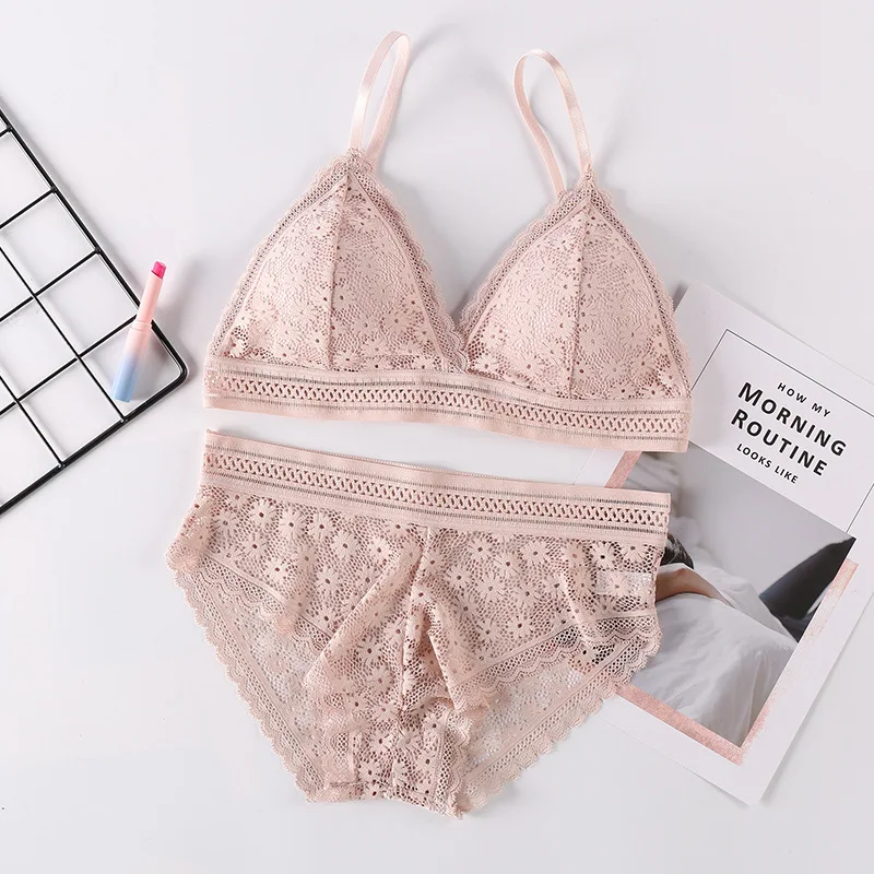 

Women Lace Bra Sets Seamless Underwear Backless Vest Sexy Padded Bralette Lingerie Ultrathin Bra & Brief Sets Female Intimates