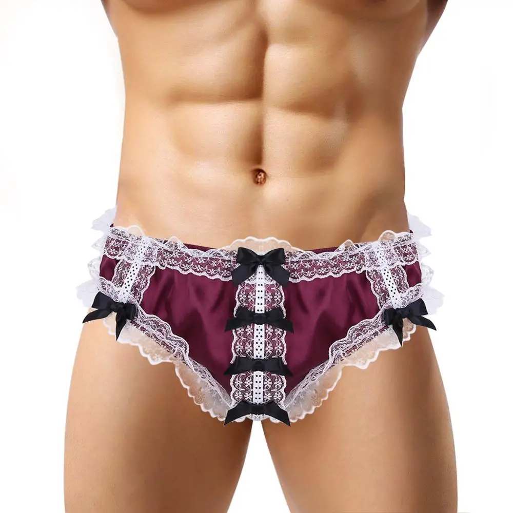Мужские трусики с оборками кружевное атласное нижнее белье низкой посадкой |